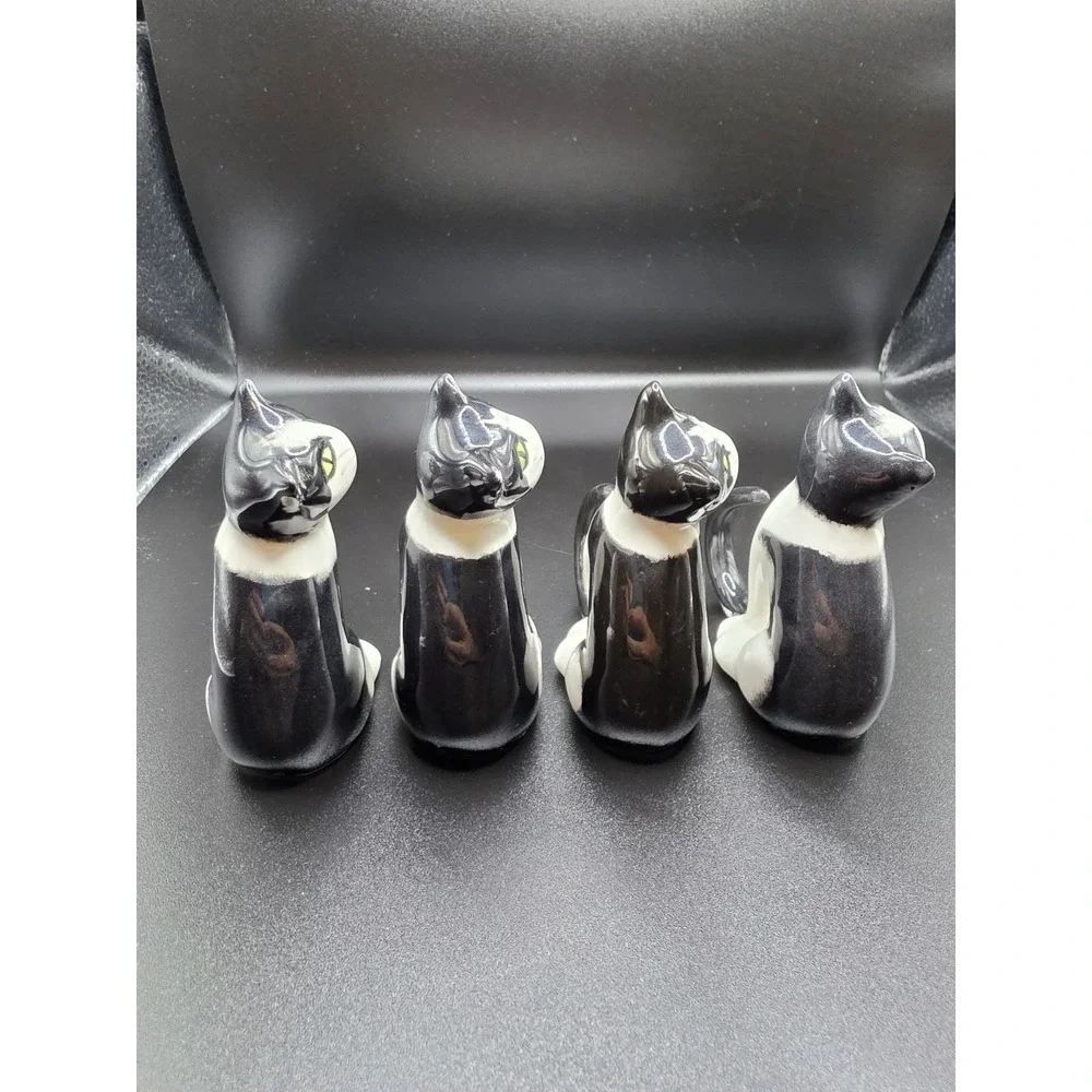 4 Tuxedo Cat Bone China Napkin Rings Vintage‎